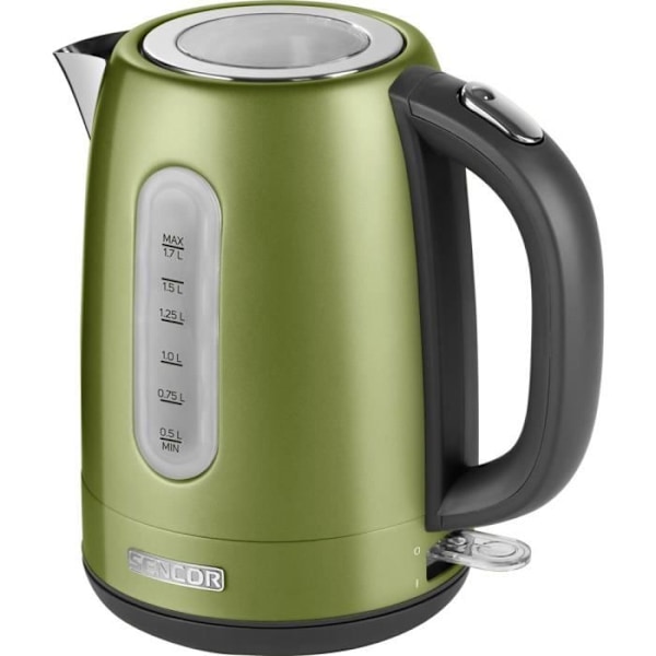 SENCOR SWK 1770GG vattenkokare i rostfritt stål med avtagbart filter och på/av-brytare med bakgrundsbelysning, 1,7 L, grön