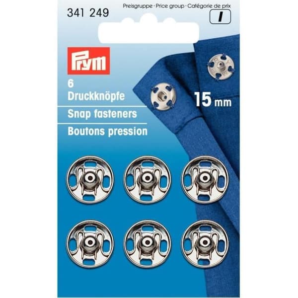 PRYM sömnadssnäppknappar 15 mm Silver Mässing Pengar