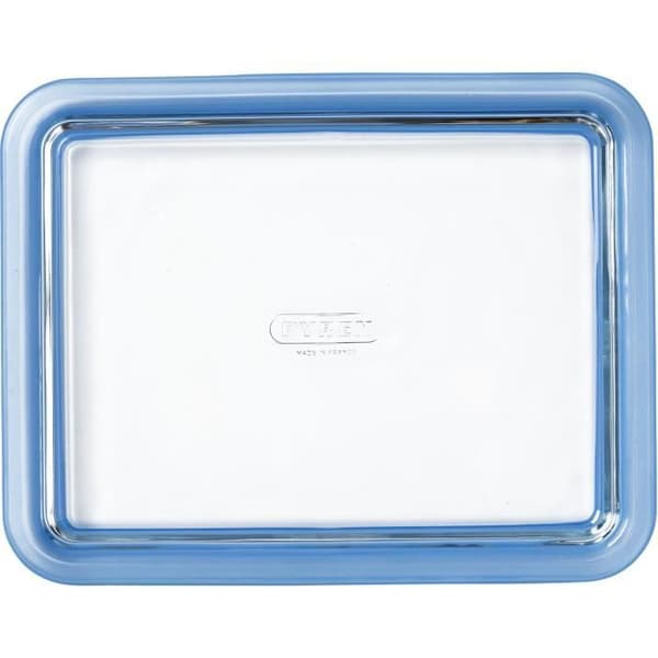 Set med 3 Förvaringslådor med lock - PYREX - Zero Plastic - Glas - Rektangulär - 0,8/1,5/2,6 L klar och blå