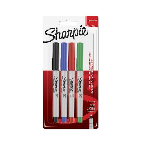 SHARPIE Permanent Marker Set med 4 - Ultrafin spets - Diverse standardfärger