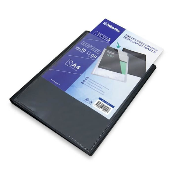 Anpassningsbart A4-dokumentomslag WAYTEX 931443 60 visningar 30 fickor svart polypro-fodral Svart