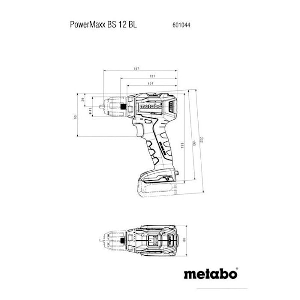 METABO12 V PowerMaxx BS 12 BL skruvmejselborr - 2 batterier 2,0Ah, laddare - 601044500