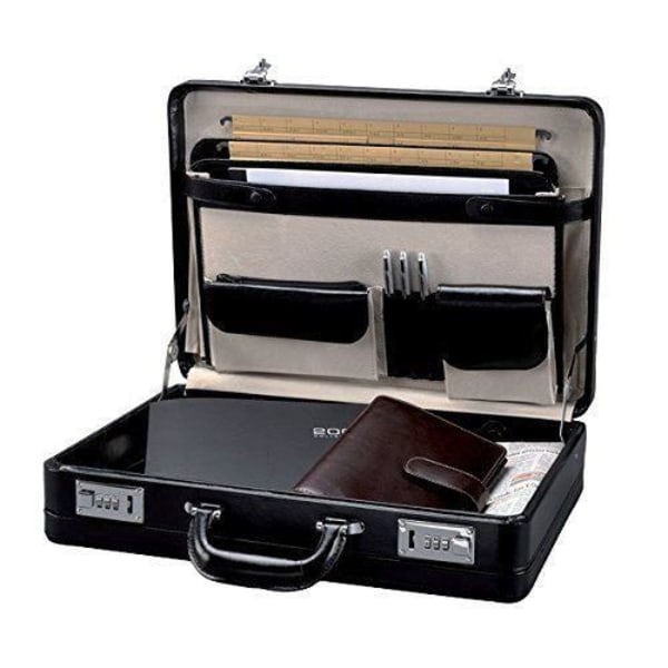 Attachéfodral - Alassio - Juscha - Äkta läder - Svart - 45x33x11 cm Svart