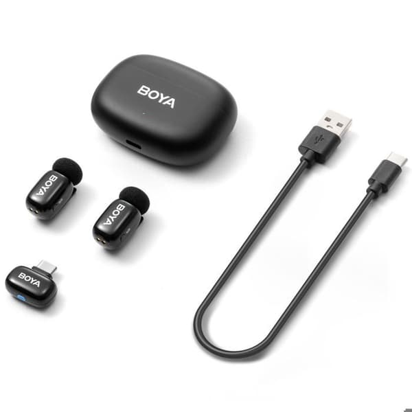 Boya Mini 2-02 trådlös USB-C klämmikrofon, svart svart