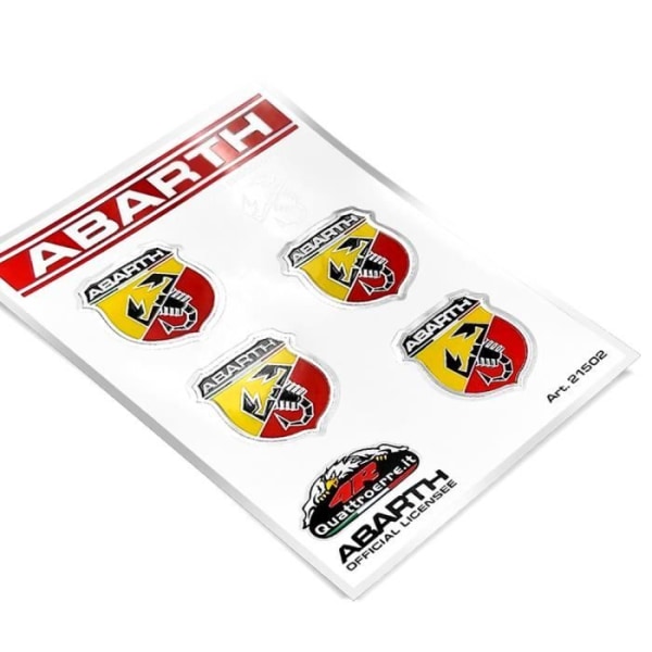 Officiell Abarth-klistermärke, 4 logotypmärken, bord 94 x 131 mm