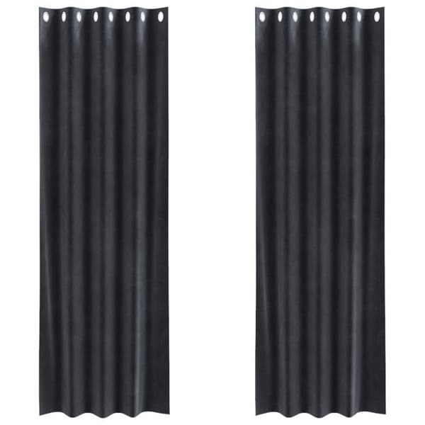 mörkgrå sammetsgardiner med öljetter 2-pack