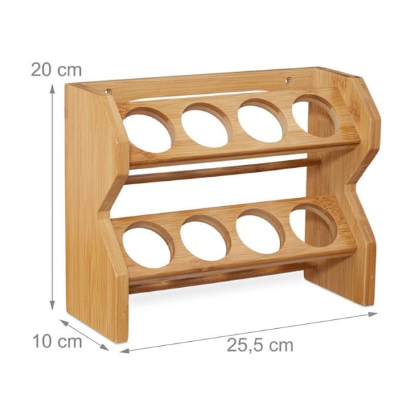 Relaxdays Bamboo Spice Rack, 8 glasburkar, Spice Display, 2-våningsorganisator, förvaring, natur brun ljus, transparent, svart
