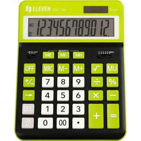 Elva Kalkylator Svart skrivbordskalkylator CDC120BKGN med vita och gröna tangenter samt grön ram runt skärmen
