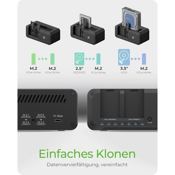 HDD/M.2 NVMe SSD-docka - ICY BOX - IB-2924MSCL-C31 - USB 3.2 Gen 2 - Enkel kloning - 10 Gbit/s