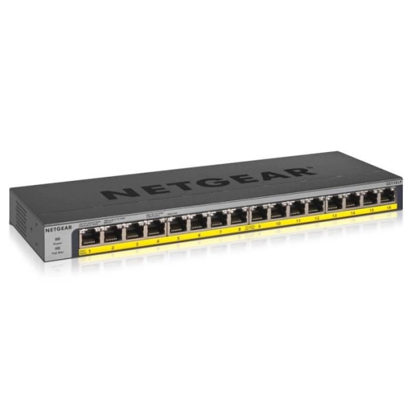 NETGEAR GS116LP - Switch - 16 x 10/100/1000 (PoE+) - Stationär dator, Rackmonterbar, väggfäste - PoE+ (76 W)