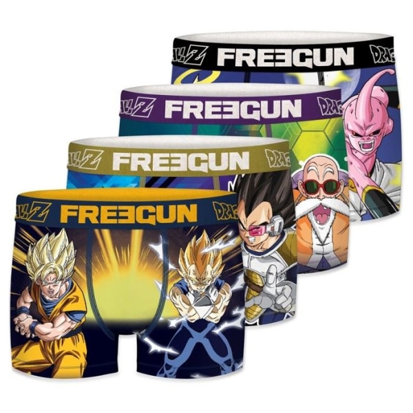 FREEGUN DRAGON BALL Z boxershorts för män, Buu, Goku, Vegeta boxershorts för män, brett midjeband (4 cm), flerfärgad, storlek XL (Förpackning om 4) Blå jag