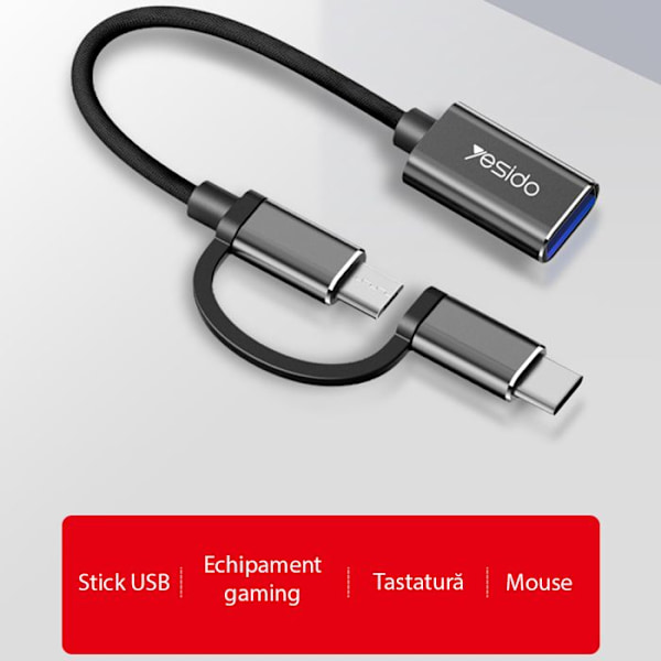 Adaptörer Typ-C, Micro USB till USB 3.0, OTG, 5Gbps - Yesido (GS02) - Svart