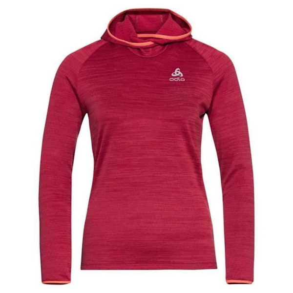 Odlo Hoody Mellanlager Run Easy Knitted Warm Deep Claret Blend, Dam Djup rödröd blandning XS