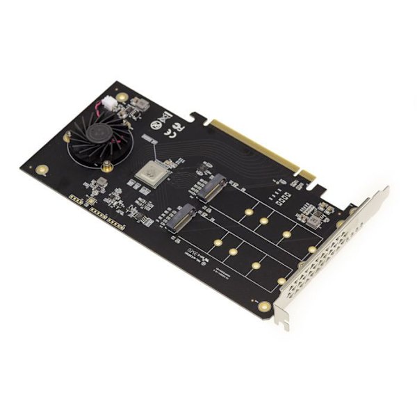PCIe 3.1 x16-kontrollkort för 2 M.2 NVMe M Key (M2 NGFF) SSD:er. HARWARE RAID 0 1 med MARVELL 88NR2241 Chipset