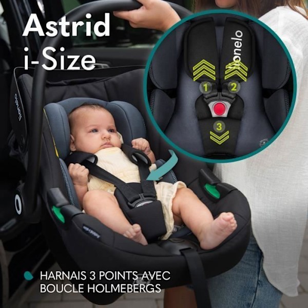 LIONELO Astrid i-Size bilbarnstol - 40-87 cm - Från 0 till 13 kg - Grupp 0+ - Svart svart och grått