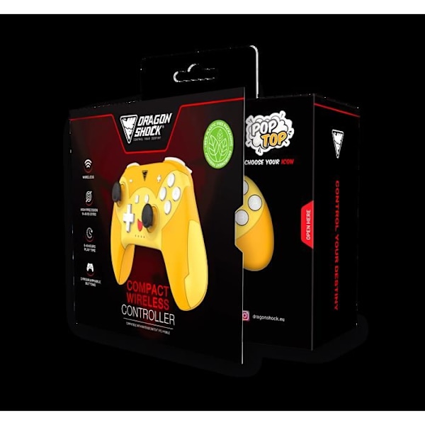 Spelkontroll - DRAGONSHOCK - POPTOP COMPACT BT - Bluetooth - Programmerbar - 6-axlig gyroskopisk Orange, Röd, Gul