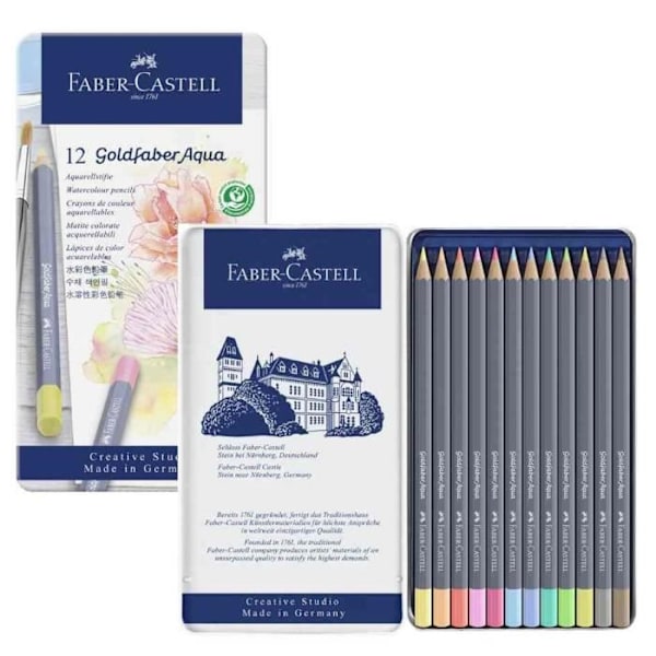 Akvarellpenna - FABER-CASTELL - GOLDFABER - Metalllåda med 12 - Pastellfärger - Ljusmotstånd Pastell