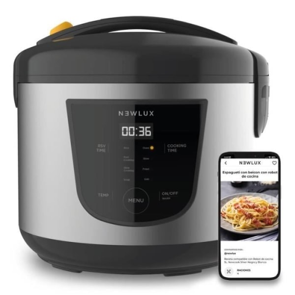 NEWLUX - Multifunktionsköksrobot 5L Mod.NEWCOOK med non-stick skål, 24H programmerbar, 9 funktioner och 8 menyer Svart