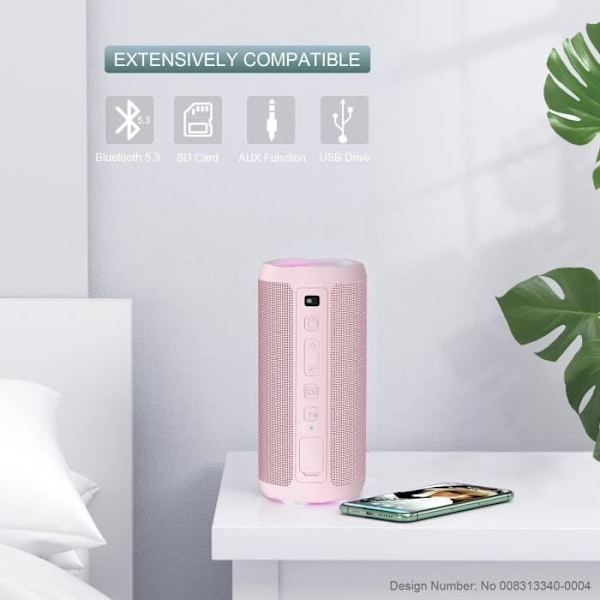 Bärbar Bluetooth-högtalare - ORTIZAN - Rosa - 24W - IPX7 - 30 timmars batteritid Rosa