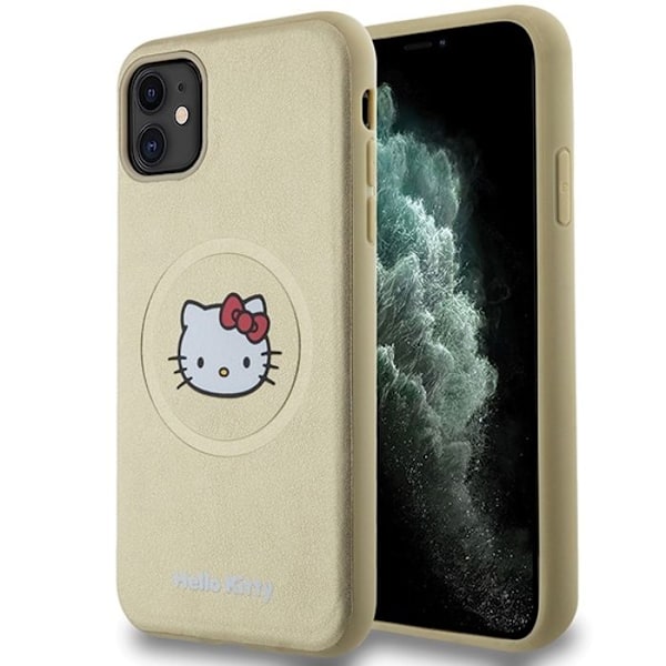 Coque för iPhone 11 - Hello Kitty Hardcase Läder Hello Kitty Läder Kitty Huvud MagSafe (HKHMMN61PGHCKD) - Guld gyllene