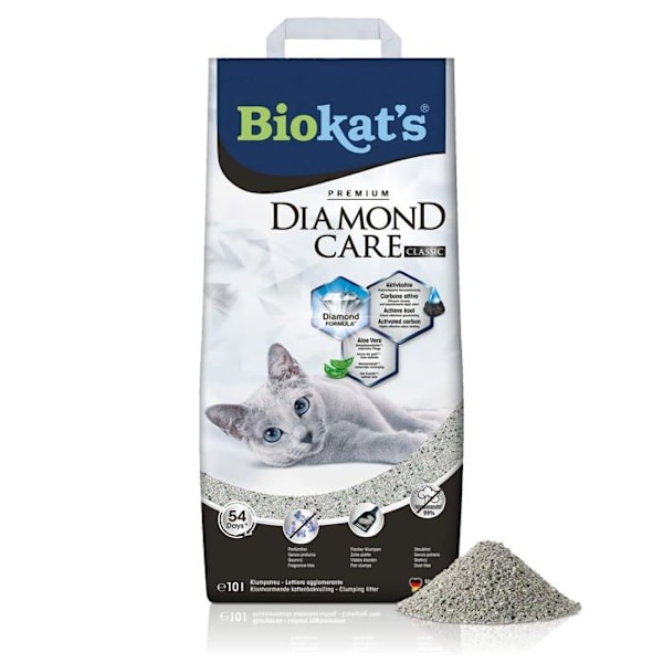 Biokats Diamond Care Classic doftfri - Fin kattsand med aktivt kol och Aloe vera - 1 påse (1 till 10 l)