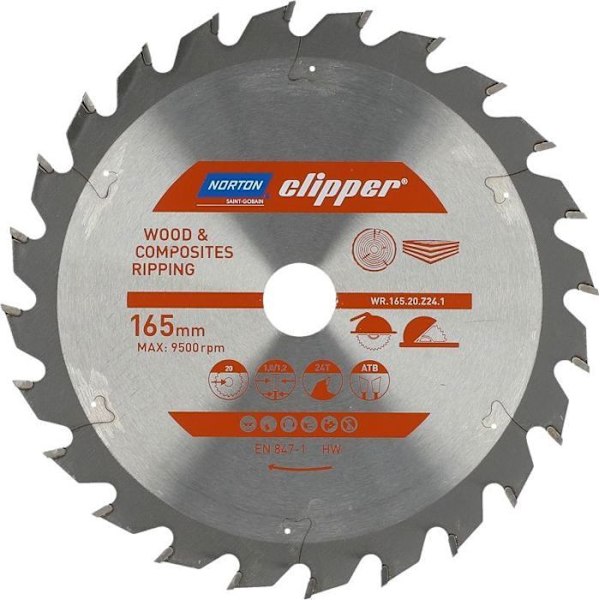 Norton clipper - 70184608045 - NORTON CIRCULÄRSÅG 165 mm x 20 mm x 24t TRÄ OCH KOMPOSSITER ATB (1,8 / 1,2) N