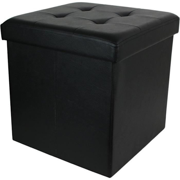 Ottomansk fyrkantig hopfällbar förvaringskista svart konstläder - HOME DECO FACTORY - H38 x 38 x 38 cm