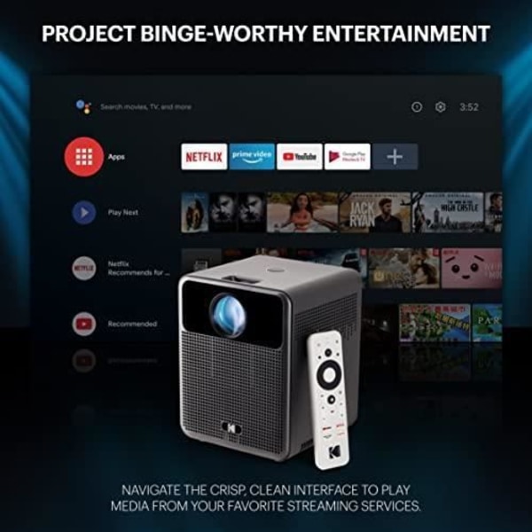 Kodak FLIK HD10 smart projektor | Android TV 1080p FHD-videoprojektionssystem med Google Assistant, Wi-Fi, Bluetooth 5.