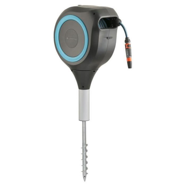 Automatisk dispenser på spik GARDENA RollUp M blå kant - Längd 20m - Ø11mm - Komplett kit Turkos