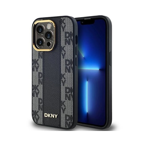 DKNY Cuir à damier Mono Mönster MagSafe - Fodral för iPhone 14 Pro (Svart)