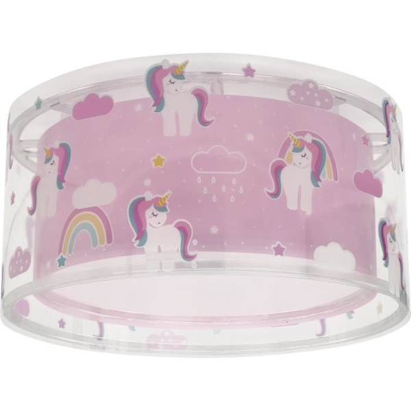 Plafonnier barn Licornes - DALBER - Mönster licornes - L 33 cm - H 17 cm - Rosa Rosa