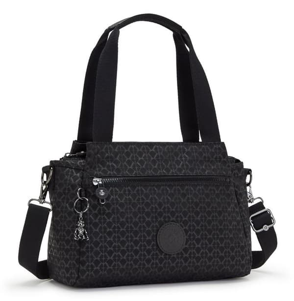 kipling Svart och grå axelväska för kvinnor - Basic Plus Elysia Shoulder Bag Signature Emb 232564 svart, grå
