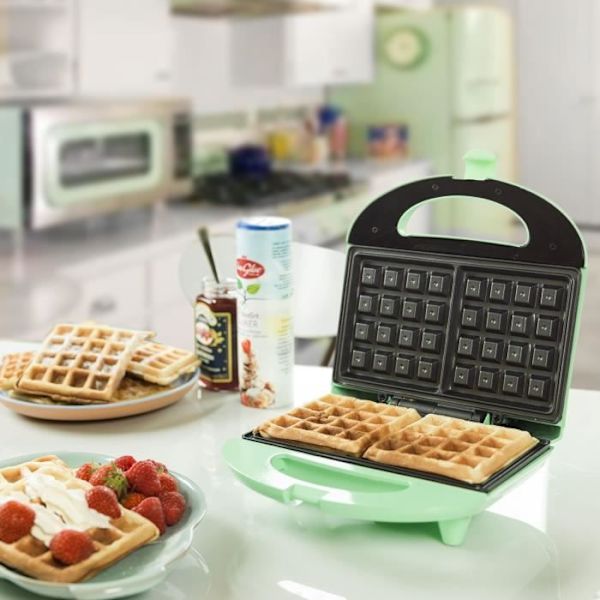 Våffelmaskin - BESTRON - Våffelmaskin - Non-stick beläggning - Värmeindikator - Sladdförvaring Pastellgrön
