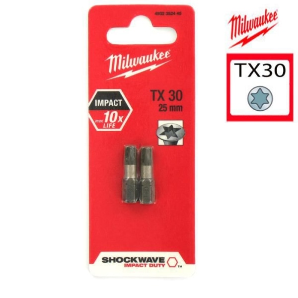 2 Torx bits Milwaukee TX30 25mm SHOCKWAVE 4932430885