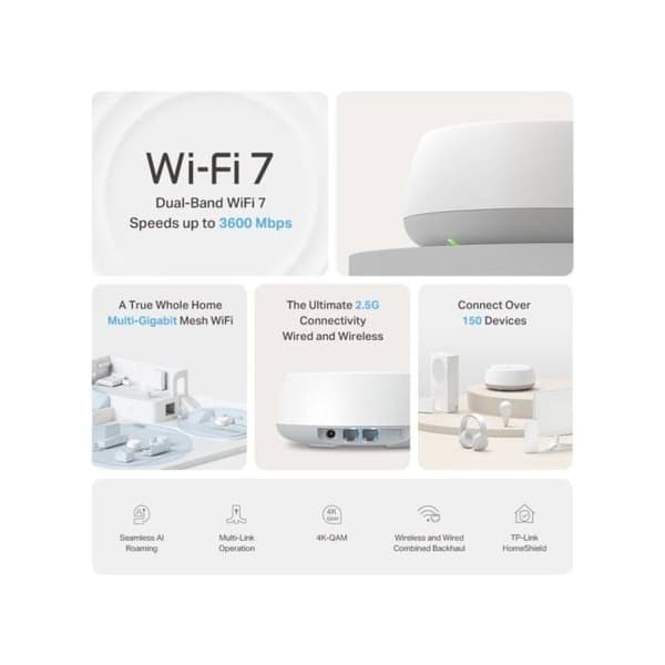 Nätverkssystem - TP-Link - DECO BE25 (2-PACK) - Wi-Fi 7 - 2882 Mbit/s - Vit