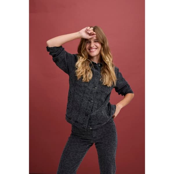 Jeansjacka dam Pulz Jeans Jannah grå leopardtryck S