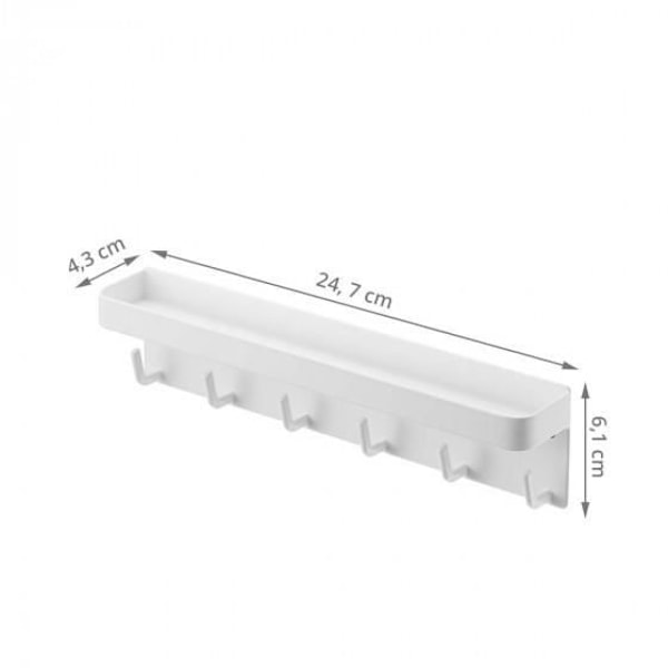 Magnetisk fickhållare - Vit - Metall - 6 krokar - Väggmontering - Avtagbar