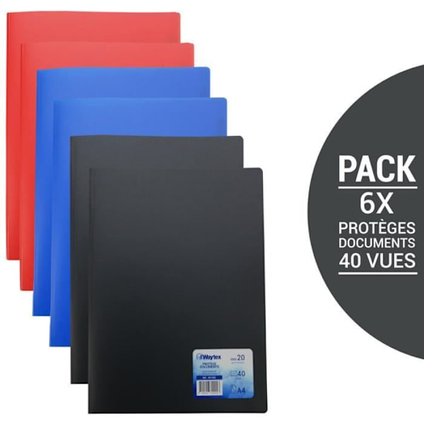 Set med 6 A4-dokumentskydd - WAYTEX - 931400P - 40 visningar - Mjukt Polypro-omslag - Diverse färger Blandad