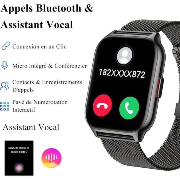 Popglory Smartklocka för Män och Kvinnor med Bluetooth Samtal, 2,01'' Sport Smartwatch Puls- och Blodtryckövervakning