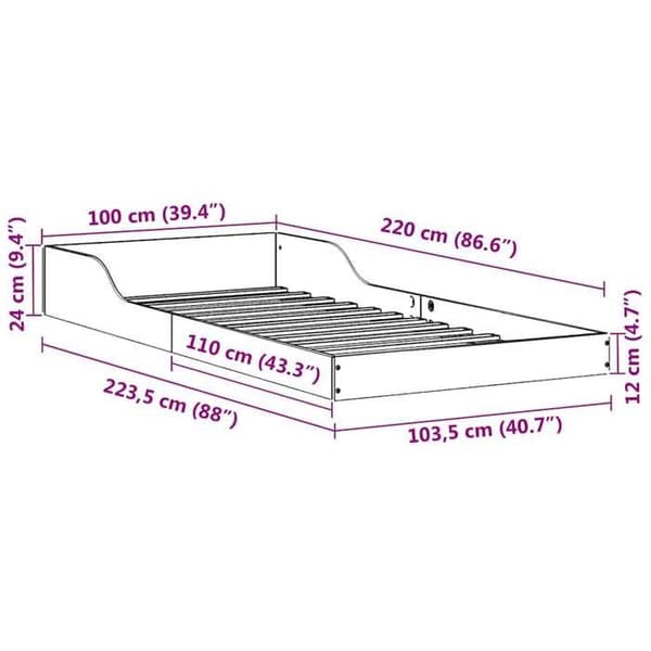 vidaXL Sängram Vit 100 x 220 cm Massivt furu 873371