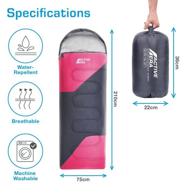 Rektangulär Sovsäck - Active Era - 3-4 Säsonger - 0-15°C - Vattentät - Rosa Ros