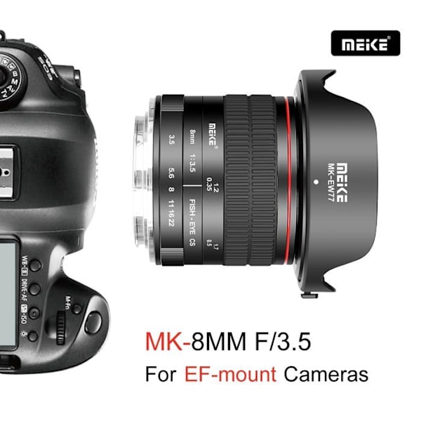 Meike-objektiv - MK-00835CE - Optik MK 8mm f3.5 fisheye ultravidvinkelobjektiv för Canon EF-fäste