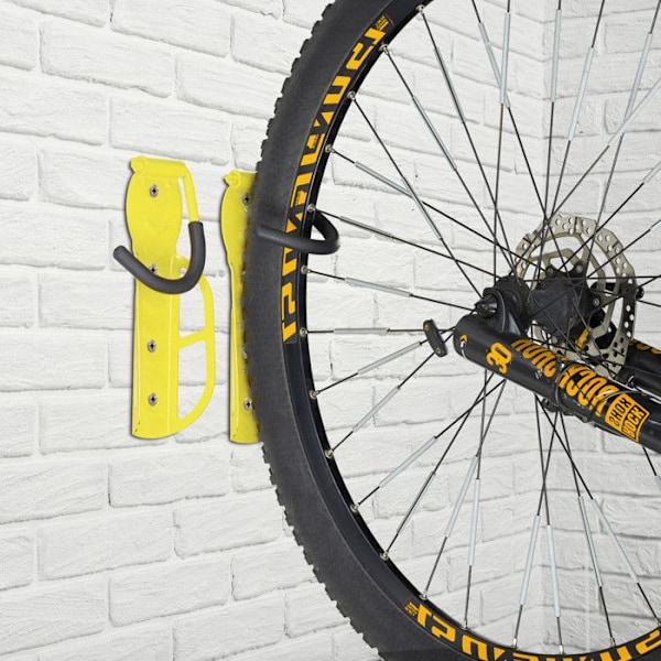 Relaxdays Väggfäste för cykel, set om 2, hopfällbar, bär upp till 25 kg, vertikal väggmontering, gul Gul svart