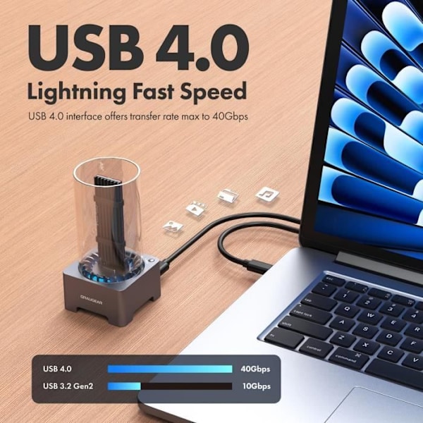 SSD M.2 NVMe dockningsstation - GRAUGEAR - USB 4.0 - 40 Gbit/s - Kylfläkt - Svart