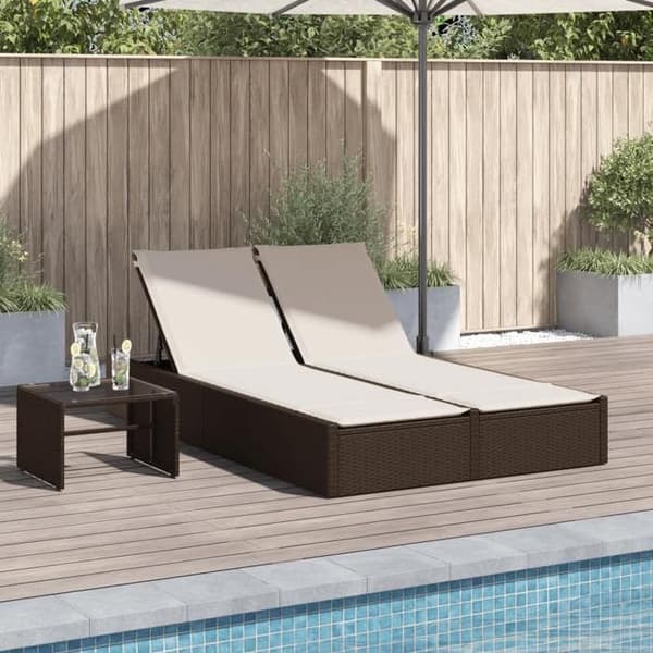 vidaXL Dubbel chaise longue med bruna kuddar i flätad resin 368629