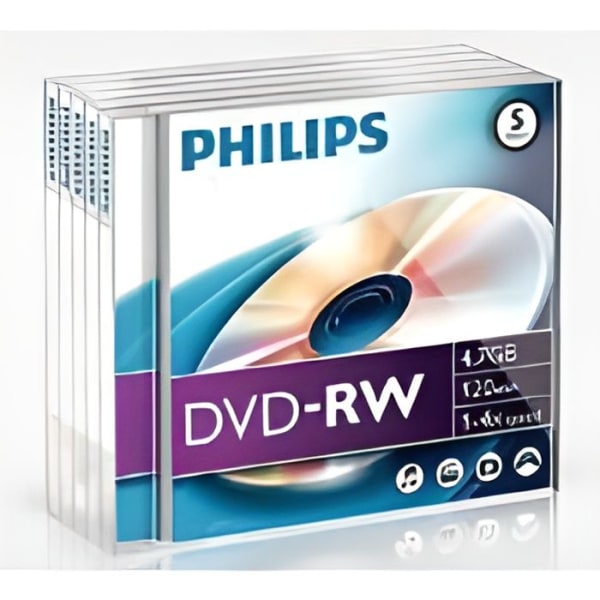Philips DN4S4J05F - 5 x DVD-RW - 4,7 GB (120 minuter) 1x - 4x - CD-fodral