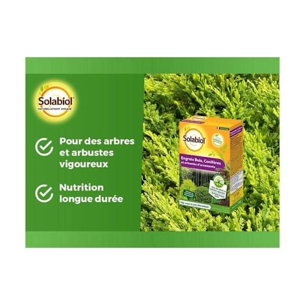 SOLABIOL SOCONY15 Gödselmedel för barrträd och prydnadsbuskar 100 % ekologiskt | Långvarig verkan, 1,5 kg Grön