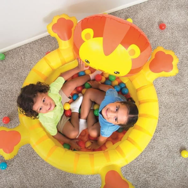 BESTWAY Ball Pit Lion uppblåsbar bollbassäng 111x98x61 cm - 50 bollar ingår - Ultra resistent vinyl Gul