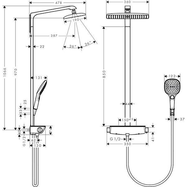 hansgrohe Raindance E 360 1jet duschpanel med termostat Krom 27112000