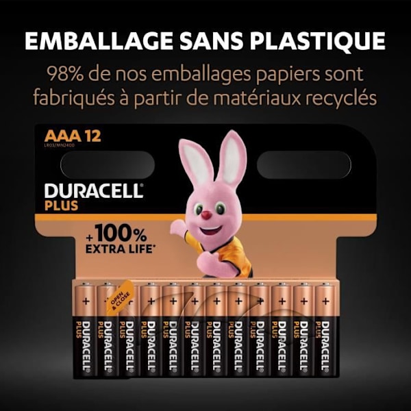 Duracell Plus AAA alkaliska batterier, 1,5V LR03 MN2400, 12 st